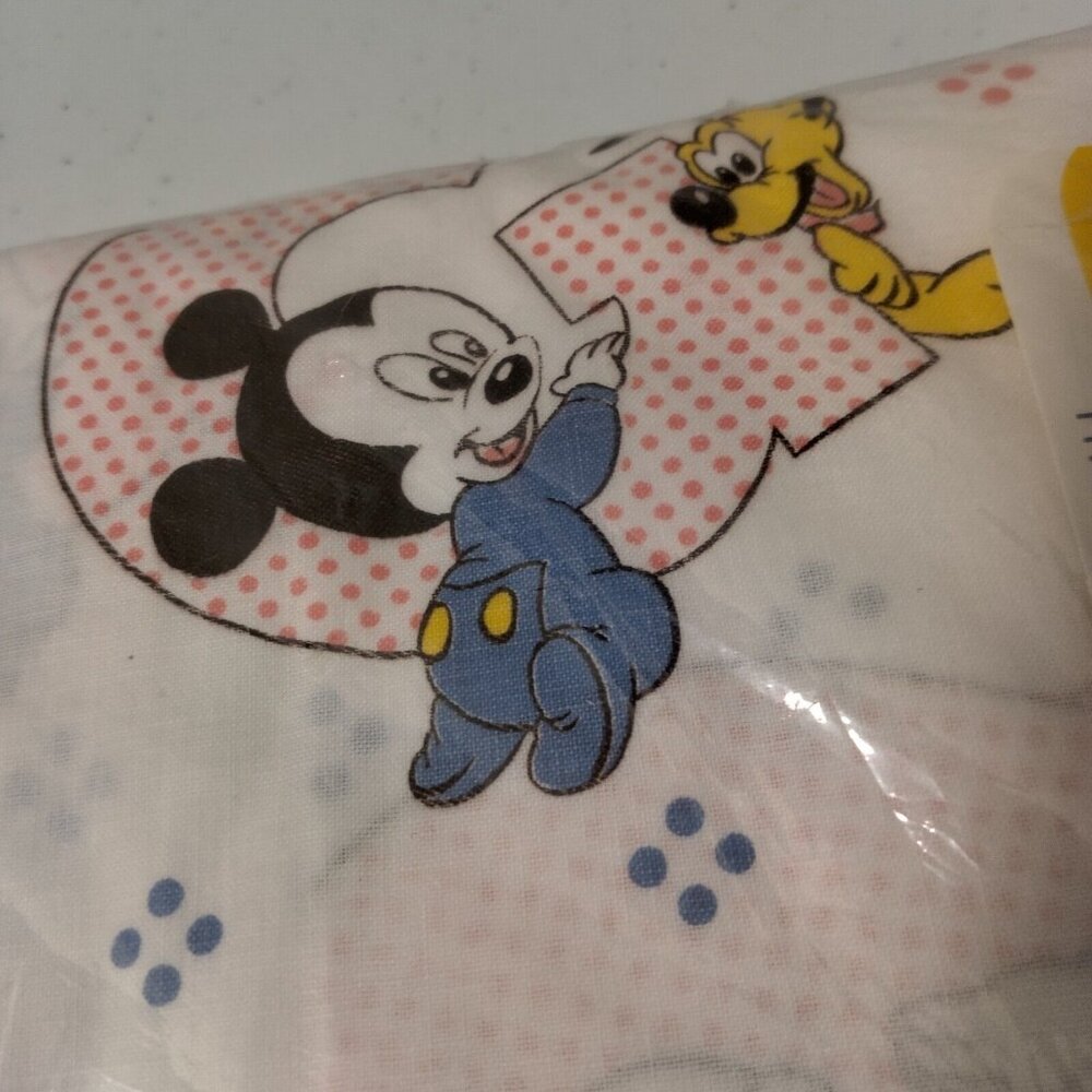 Vintage Disney Babies Dundee Crib Sheet 28x52 White ABC Mickey Minne New NOS - Picture 8 of 11